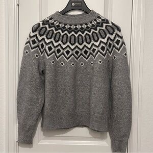H&M Gray/Black Crewneck Sweater Diamond Pattern Womens Polyester & Wool Blend